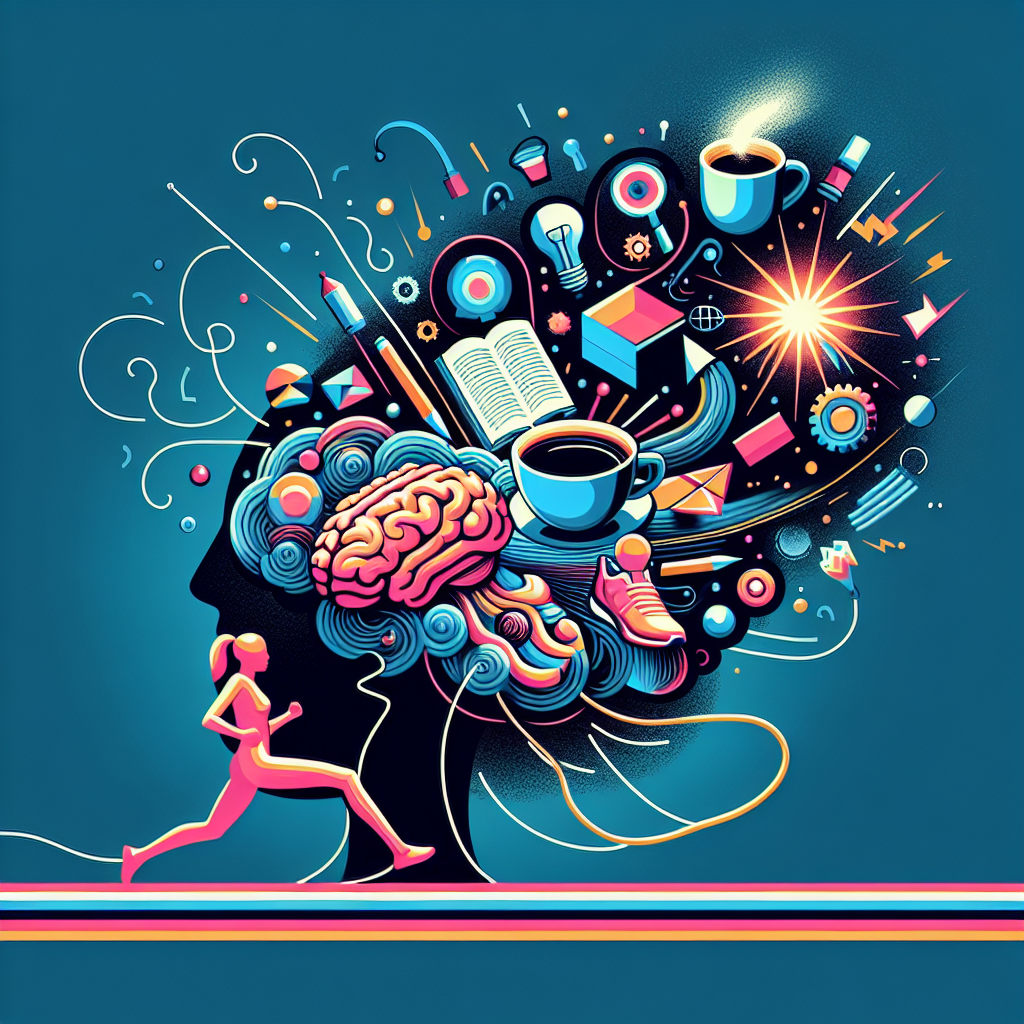 Generate a high-quality, relevant image prompt suitable for illustrating an article about: Psychology reveals: simple habit has a shocking impact on life. This illustration could feature a visual metaphor of a brain connected to a series of routine daily habits represented in abstract form, like a cup of coffee, a book, a pair of running shoes. A bold, unexpected light or shockwave emanates from these habits, signifying the substantial impact they have on the brain and overall life.